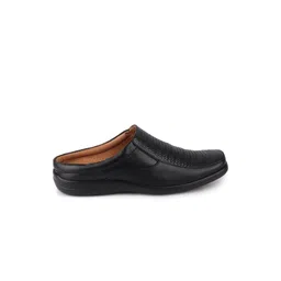 FAUSTO Men Black Solid Leather Slip On Shoe-Style Sandals image 4