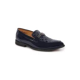 FAUSTO Men Blue Textured Patent Leather Loafers-picture-23