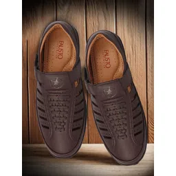 FAUSTO Men Brown & Black PU Shoe-Style Sandals-picture-15