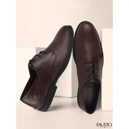 FAUSTO Men Brown Formal Leather Derby Shoes-picture-33