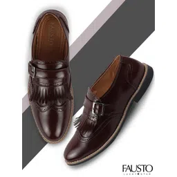 FAUSTO Men Brown Fringed Formal Monk Shoes-picture-17