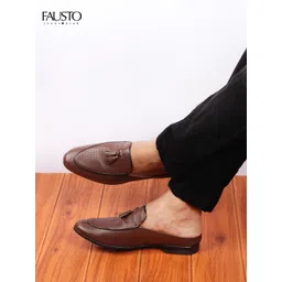 FAUSTO Men Brown Leather Loafers-image-28