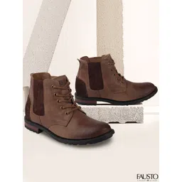 Fausto Men Brown Outdoor Chelsea Leather Boots-picture-11