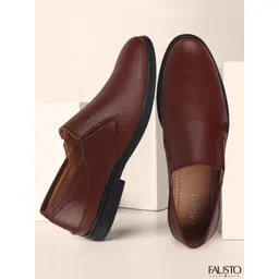 FAUSTO Men Brown Solid Leather Formal Slip-On Shoes-picture-16