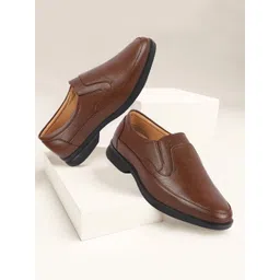 FAUSTO Men Brown Solid Leather Formal Slip-On Shoes-picture-27
