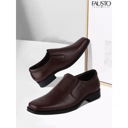 FAUSTO Men Brown Solid Leather Formal Slip-Ons-picture-37
