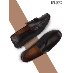 FAUSTO Men Brown Solid Tassel Loafers-picture-35
