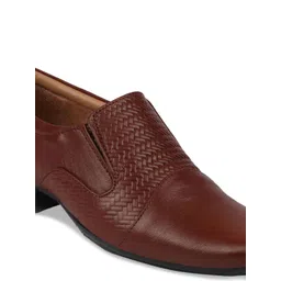 FAUSTO Men Brown Textured Leather Formal Slip-Ons image 4