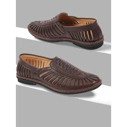 FAUSTO Men Brown Textured PU Loafers-picture-23