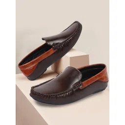 FAUSTO Men Brown Textured PU Loafers-image-33