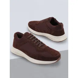 FAUSTO Men Brown Woven Design Suede Slip-On Sneakers-picture-33