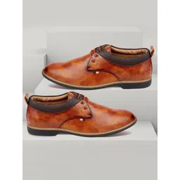 FAUSTO Men Camel Brown Solid Formal Derbys-picture-36