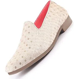 fausto Men Embroidered Sequin Ethnic Slip-On Juttis and Mojaris with Anti Skid Sole | Traditional Loafer Sherwani Shoes for Wedding, Party, Sangeet-picture-11