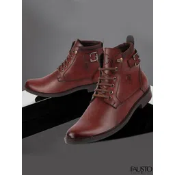 Fausto Men High Ankle Buckle Flat Boots-picture-21