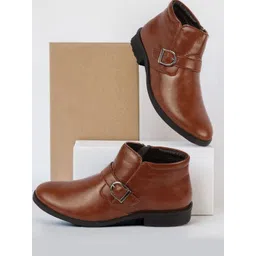 FAUSTO Men Mid Top Monk Straps Boots With Buckle Detail-picture-26