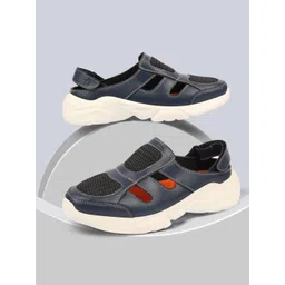 FAUSTO Men Navy Blue & Red PU Shoe-Style Heels-image-15