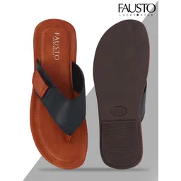 FAUSTO Men Navy Blue & Tan Brown Thong Flip-Flops-picture-27