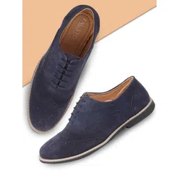 FAUSTO Men Navy Blue Textured Lightweight Suede Brogues-picture-23