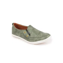 FAUSTO Men Olive Green Printed PU Slip-On Sneakers-picture-22