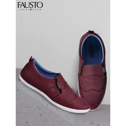 FAUSTO Men Red Colourblocked PU Slip-On Sneakers-picture-15