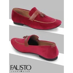 FAUSTO Men Red Solid Velvet Loafers-picture-17