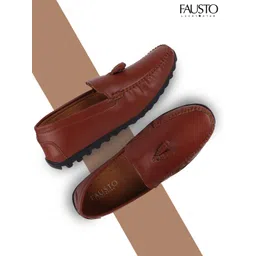 FAUSTO Men Tan Brown Loafers-image-30