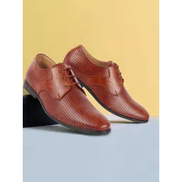 FAUSTO Men Tan-Brown Woven-Design Formal Derbys-picture-37