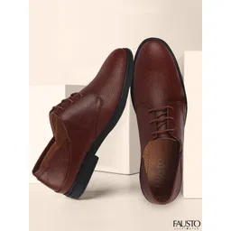 FAUSTO Men's Brown/Tan Formal Leather Derby Shoes-picture-13