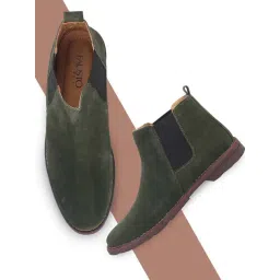 Fausto Men's Green Chelsea Boots-picture-41
