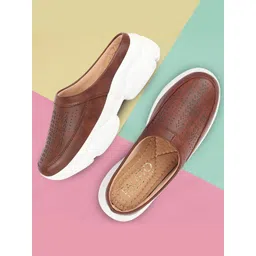 FAUSTO Women Brown Perforations PU Slip-On Sneakers-picture-34