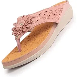 fausto Women Floral Design Orthopedic Cushioned Wedge Thong Slippers| Slip-On Open Toe Comfort Sandals for Casual, Daily Office Work Wear-picture-46