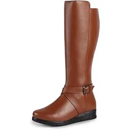 fausto Women Knee Length Criss Cross Adjustable Strap Pointed Toe Flared Heel Side Zipper Closure Winter Boots-picture-10