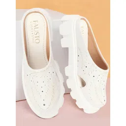 FAUSTO Women Leaf Printed Laser Cut Heeled Lightweight Clogs-picture-34