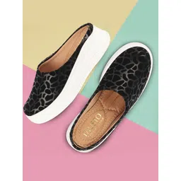 FAUSTO Women Printed Lightweight Comfort Insole Heeled Velvet Mule Sneakers-picture-24