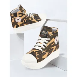 FAUSTO Women Printed Mid-Top Lightweight Canvas Sneakers-picture-32