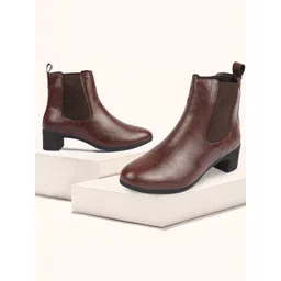 FAUSTO Women Textured Mid-Top Chelsea Boots-picture-23