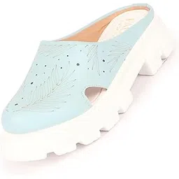 fausto Women's Fashion Outdoor Leaf Print Laser Cut Open Back Slip On Casual Shoes-picture-11