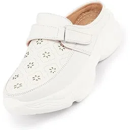 fausto Women's Laser Cut Floral Hook and Loop Back Open Slip On Mules Shoes-picture-11