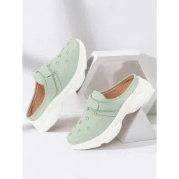 Fausto Women's Pista Green Mule Shoes-picture-10