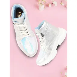 Fausto Women's Silver Ankle High Sneakers-picture-42