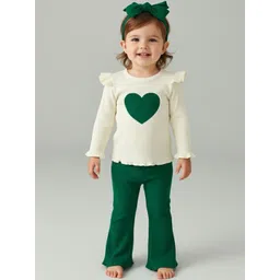 FAVORITE STORE Girls Heart Printed & Ribbed Top with Flared Trouser Clothing Set-picture-31