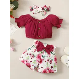 FAVORITE STORE Girls Off-Shoulder Neck Top With Shorts & Headband-picture-9