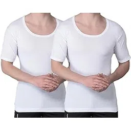favorito Men's White Cotton Undershirt Half Sleeves, Pack of 2-picture-15