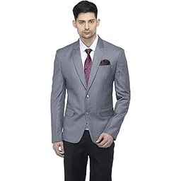 favoroski Designer Men's Slim Fit Notched Lapel Single Breasted Solid Blazer-picture-13