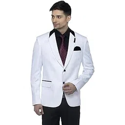 favoroski Designer Men's Slim Fit Velvet Notch Lapel Collar Single Breasted Blazer, White-picture-14