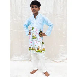 Fayon Kids Boys Ethnic Motifs & Floral Printed Lace Mandarin Collar Kurta With Pyjamas-picture-36