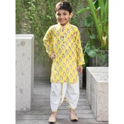 Fayon Kids Boys Ethnic Motifs Printed Regular Pure Cotton Kurta with Dhoti Pants-picture-29