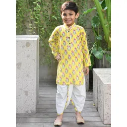 Fayon Kids Boys Floral Printed Regular Pure Cotton Kurta with Pyjamas-picture-19
