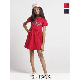 FAZZA Girls Pack of 2 Print Cotton Fit & Flare Dress-picture-11