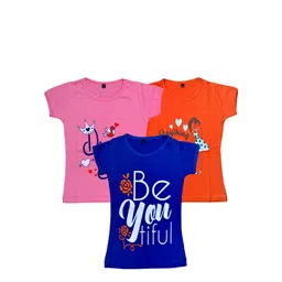 FAZZA Girls Pack Of 3 Typography Printed Round Neck T-shirt-picture-51
